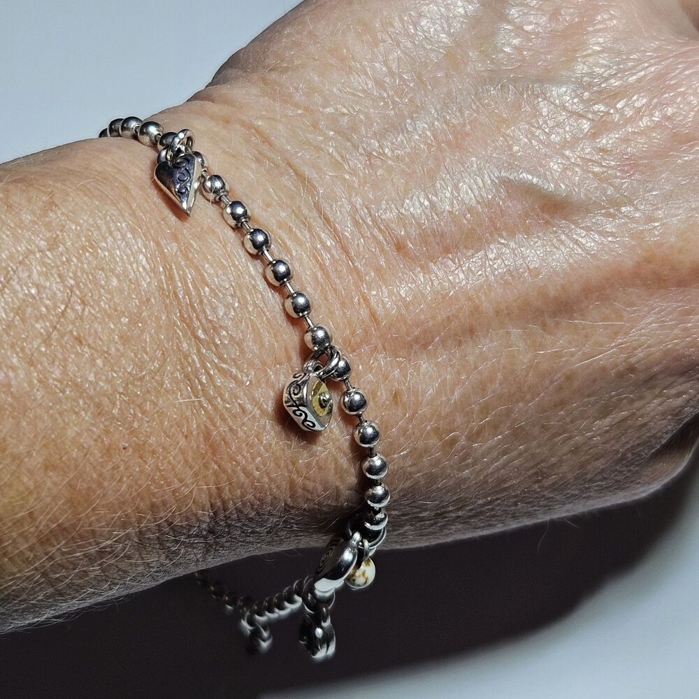 Brighton Tiddlywinks Silver Plated Hearts Jasper Charm Bracelet Anklet 9-10"